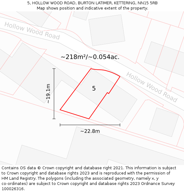 5, HOLLOW WOOD ROAD, BURTON LATIMER, KETTERING, NN15 5RB: Plot and title map