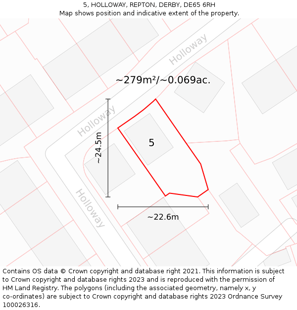 5, HOLLOWAY, REPTON, DERBY, DE65 6RH: Plot and title map