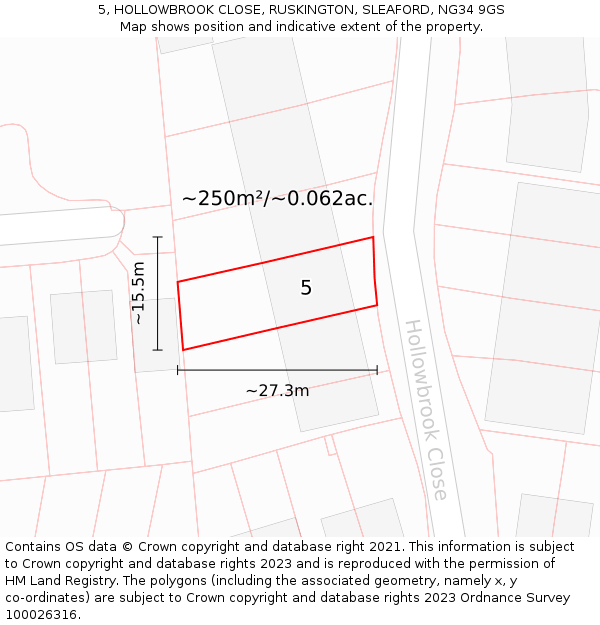 5, HOLLOWBROOK CLOSE, RUSKINGTON, SLEAFORD, NG34 9GS: Plot and title map