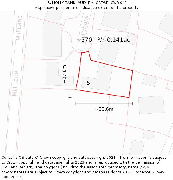 5, HOLLY BANK, AUDLEM, CREWE, CW3 0LF: Plot and title map