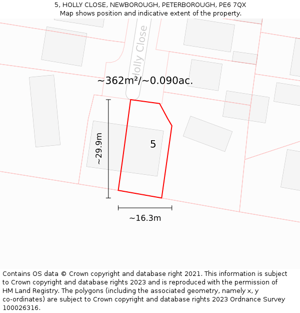 5, HOLLY CLOSE, NEWBOROUGH, PETERBOROUGH, PE6 7QX: Plot and title map