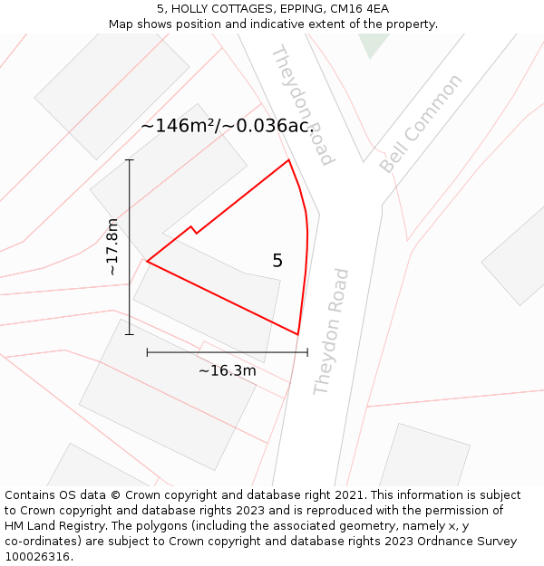5, HOLLY COTTAGES, EPPING, CM16 4EA: Plot and title map