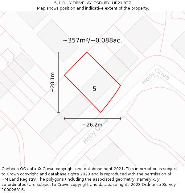 5, HOLLY DRIVE, AYLESBURY, HP21 8TZ: Plot and title map