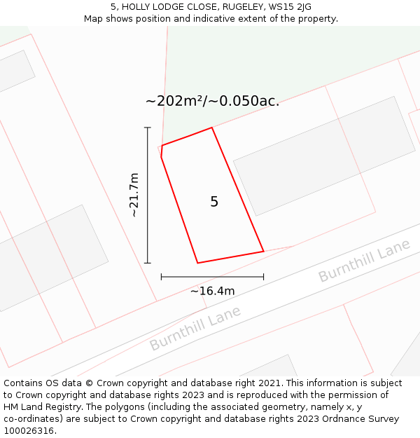 5, HOLLY LODGE CLOSE, RUGELEY, WS15 2JG: Plot and title map