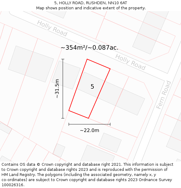 5, HOLLY ROAD, RUSHDEN, NN10 6AT: Plot and title map