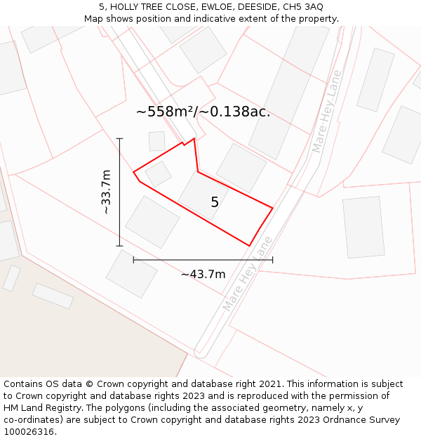 5, HOLLY TREE CLOSE, EWLOE, DEESIDE, CH5 3AQ: Plot and title map