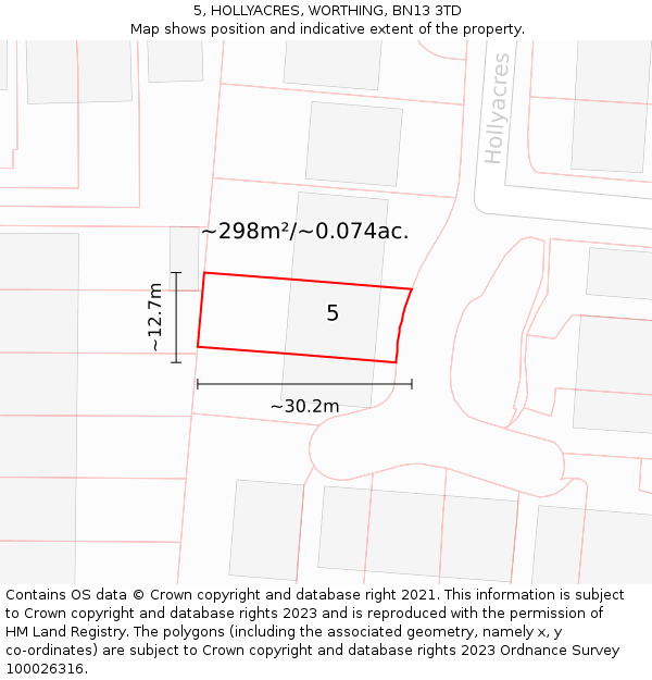 5, HOLLYACRES, WORTHING, BN13 3TD: Plot and title map