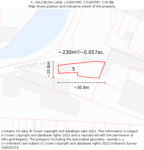 5, HOLLYBUSH LANE, LONGFORD, COVENTRY, CV6 6BJ: Plot and title map