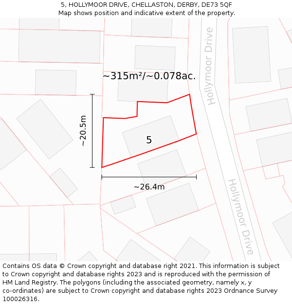 5, HOLLYMOOR DRIVE, CHELLASTON, DERBY, DE73 5QF: Plot and title map