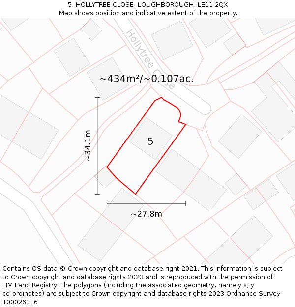 5, HOLLYTREE CLOSE, LOUGHBOROUGH, LE11 2QX: Plot and title map