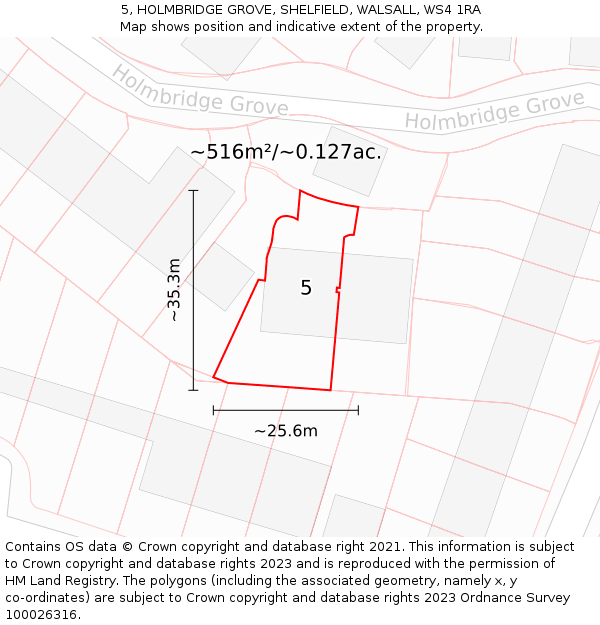 5, HOLMBRIDGE GROVE, SHELFIELD, WALSALL, WS4 1RA: Plot and title map