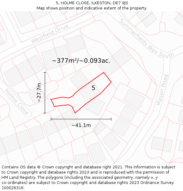 5, HOLME CLOSE, ILKESTON, DE7 9JS: Plot and title map