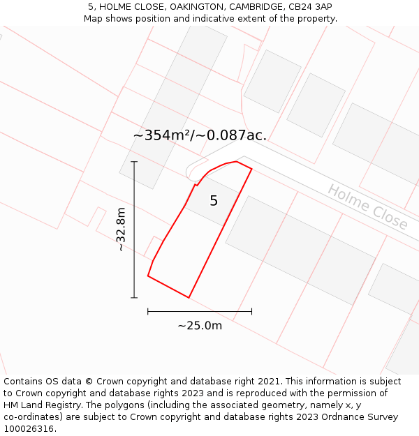 5, HOLME CLOSE, OAKINGTON, CAMBRIDGE, CB24 3AP: Plot and title map