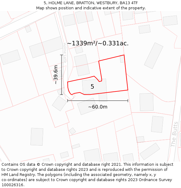 5, HOLME LANE, BRATTON, WESTBURY, BA13 4TF: Plot and title map