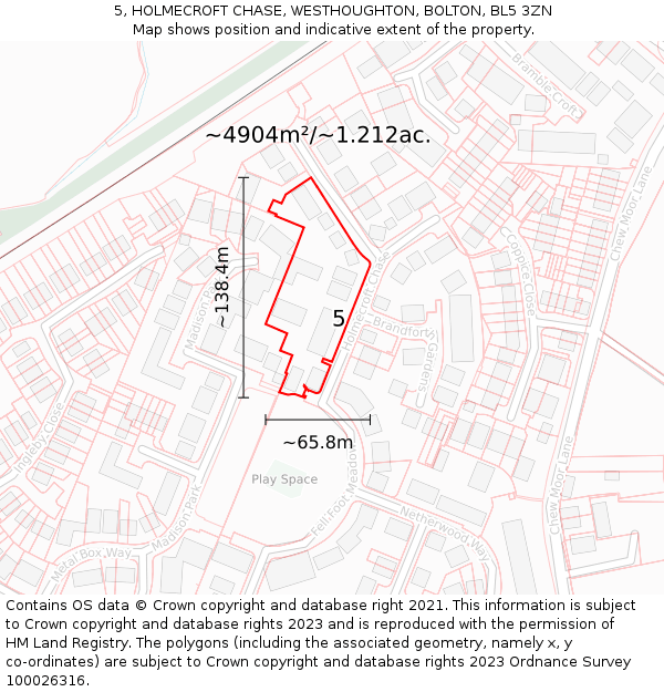 5, HOLMECROFT CHASE, WESTHOUGHTON, BOLTON, BL5 3ZN: Plot and title map