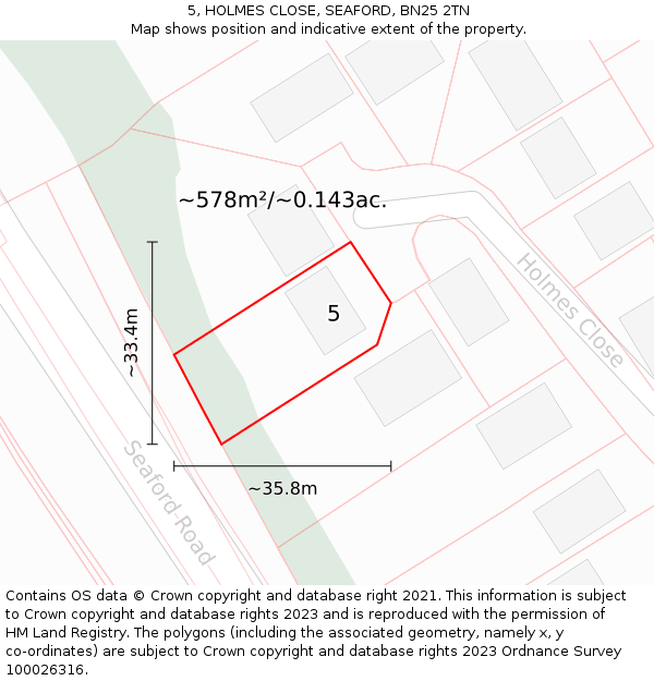 5, HOLMES CLOSE, SEAFORD, BN25 2TN: Plot and title map