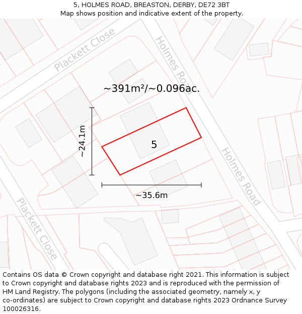 5, HOLMES ROAD, BREASTON, DERBY, DE72 3BT: Plot and title map