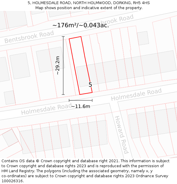 5, HOLMESDALE ROAD, NORTH HOLMWOOD, DORKING, RH5 4HS: Plot and title map