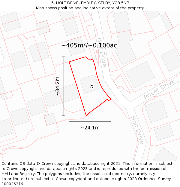 5, HOLT DRIVE, BARLBY, SELBY, YO8 5NB: Plot and title map