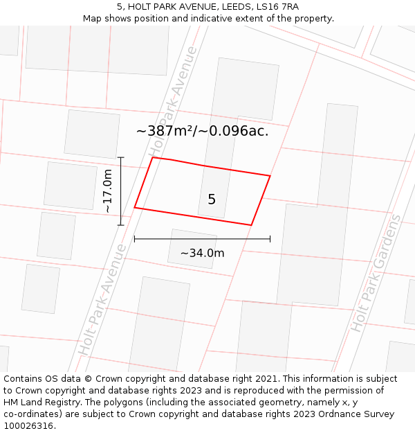 5, HOLT PARK AVENUE, LEEDS, LS16 7RA: Plot and title map