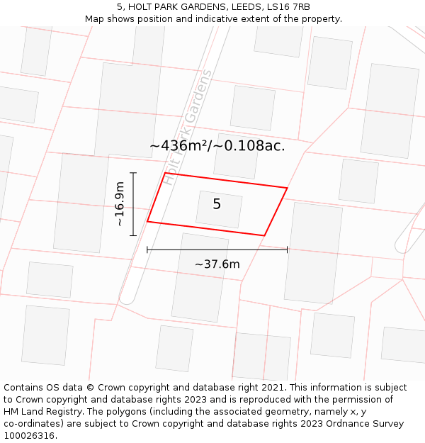 5, HOLT PARK GARDENS, LEEDS, LS16 7RB: Plot and title map