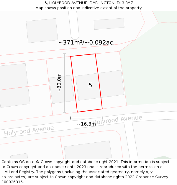 5, HOLYROOD AVENUE, DARLINGTON, DL3 8AZ: Plot and title map