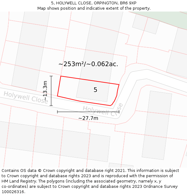 5, HOLYWELL CLOSE, ORPINGTON, BR6 9XP: Plot and title map