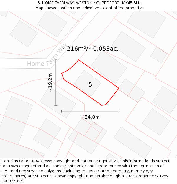 5, HOME FARM WAY, WESTONING, BEDFORD, MK45 5LL: Plot and title map