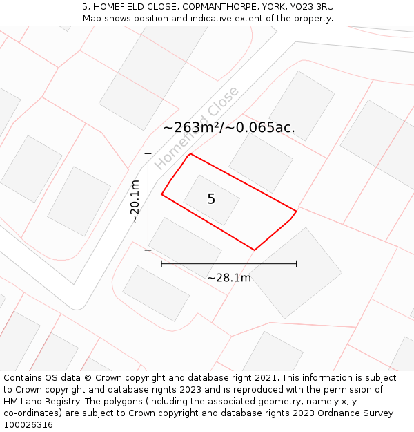 5, HOMEFIELD CLOSE, COPMANTHORPE, YORK, YO23 3RU: Plot and title map