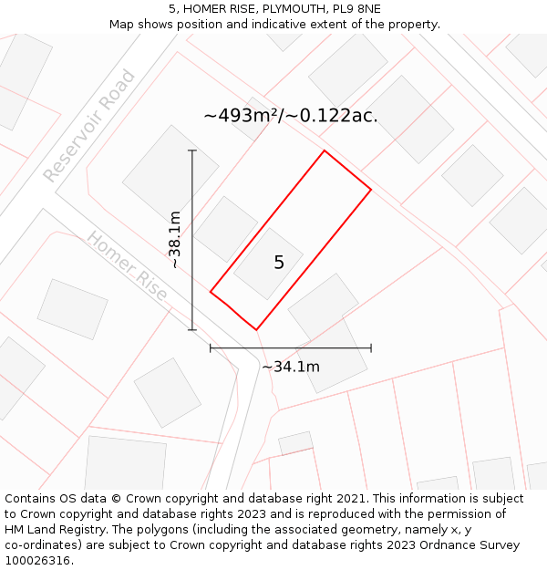5, HOMER RISE, PLYMOUTH, PL9 8NE: Plot and title map
