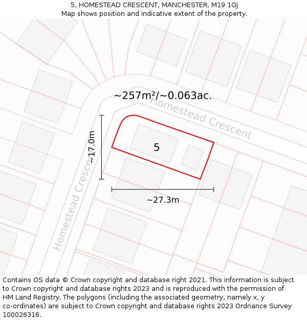 5, HOMESTEAD CRESCENT, MANCHESTER, M19 1GJ: Plot and title map