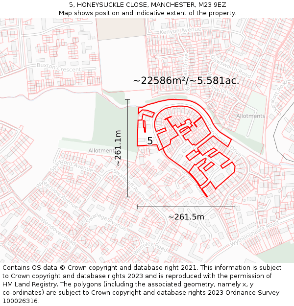 5, HONEYSUCKLE CLOSE, MANCHESTER, M23 9EZ: Plot and title map
