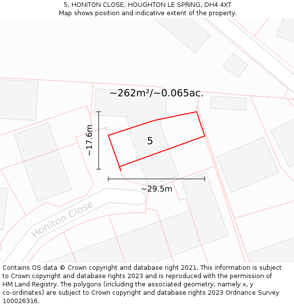 5, HONITON CLOSE, HOUGHTON LE SPRING, DH4 4XT: Plot and title map