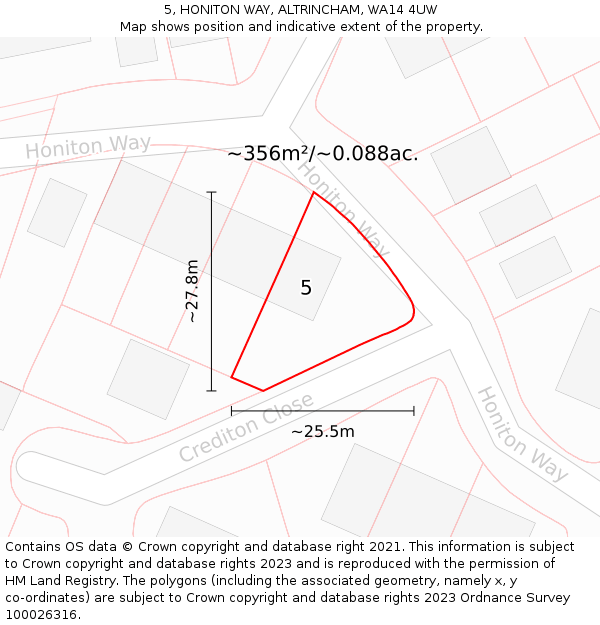 5, HONITON WAY, ALTRINCHAM, WA14 4UW: Plot and title map
