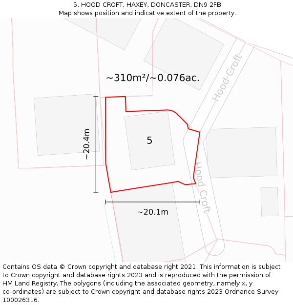 5, HOOD CROFT, HAXEY, DONCASTER, DN9 2FB: Plot and title map