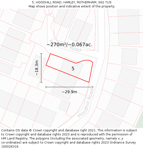 5, HOODHILL ROAD, HARLEY, ROTHERHAM, S62 7US: Plot and title map
