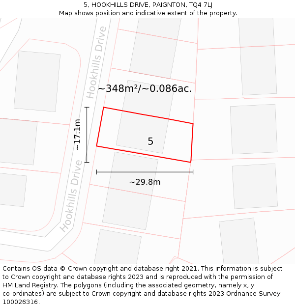 5, HOOKHILLS DRIVE, PAIGNTON, TQ4 7LJ: Plot and title map