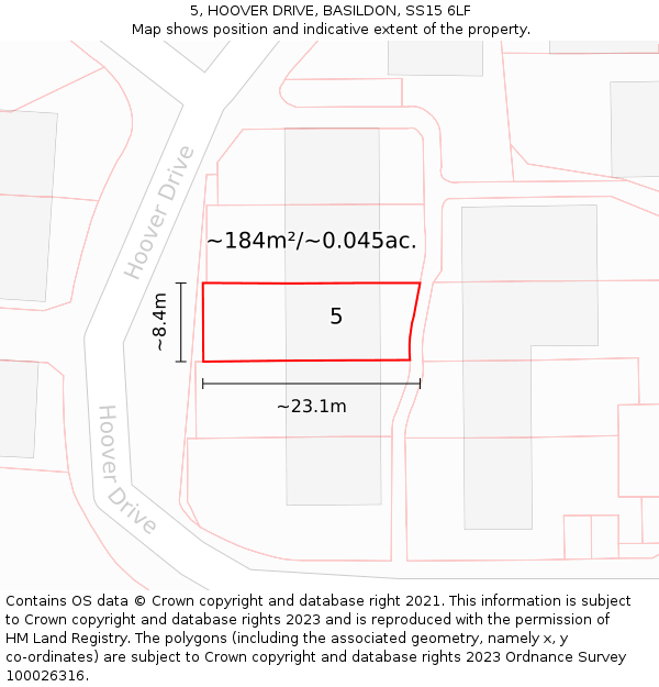 5, HOOVER DRIVE, BASILDON, SS15 6LF: Plot and title map