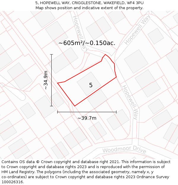 5, HOPEWELL WAY, CRIGGLESTONE, WAKEFIELD, WF4 3PU: Plot and title map