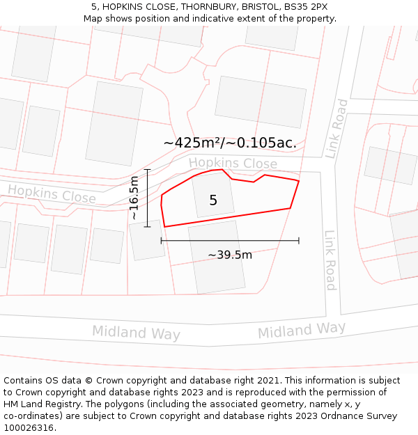 5, HOPKINS CLOSE, THORNBURY, BRISTOL, BS35 2PX: Plot and title map