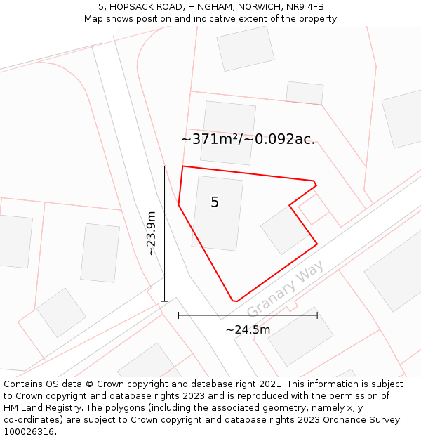 5, HOPSACK ROAD, HINGHAM, NORWICH, NR9 4FB: Plot and title map