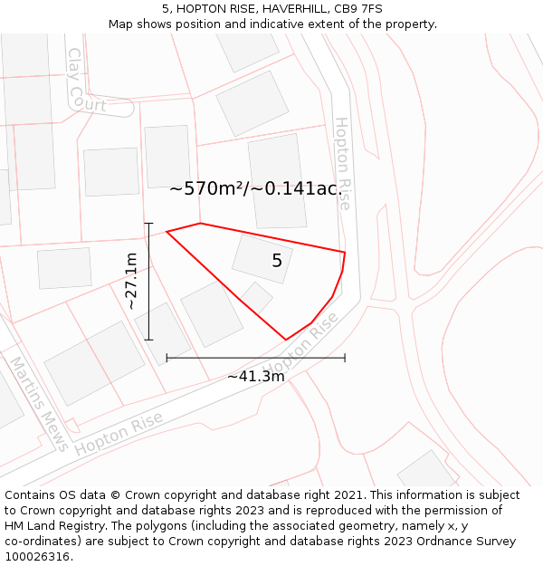 5, HOPTON RISE, HAVERHILL, CB9 7FS: Plot and title map