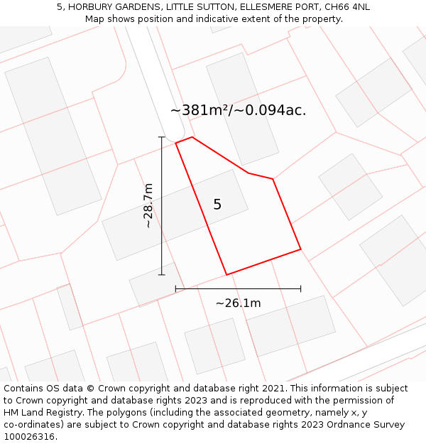 5, HORBURY GARDENS, LITTLE SUTTON, ELLESMERE PORT, CH66 4NL: Plot and title map