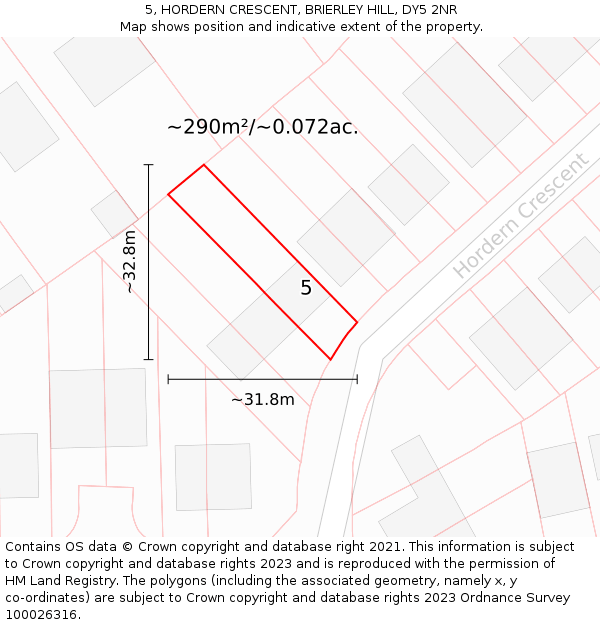 5, HORDERN CRESCENT, BRIERLEY HILL, DY5 2NR: Plot and title map