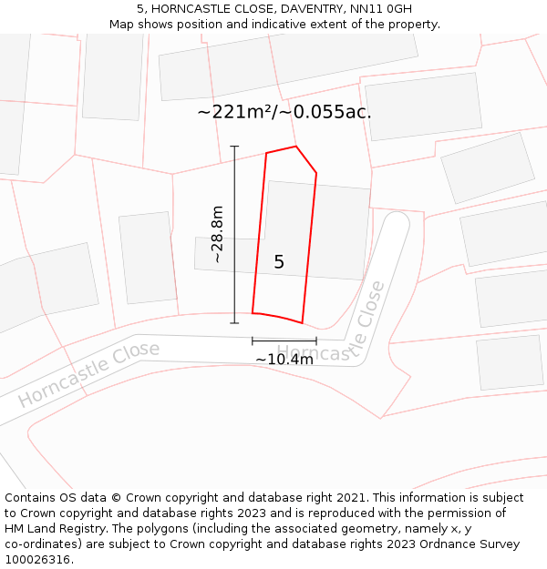 5, HORNCASTLE CLOSE, DAVENTRY, NN11 0GH: Plot and title map