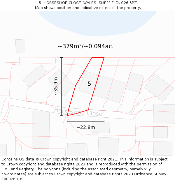 5, HORSESHOE CLOSE, WALES, SHEFFIELD, S26 5PZ: Plot and title map