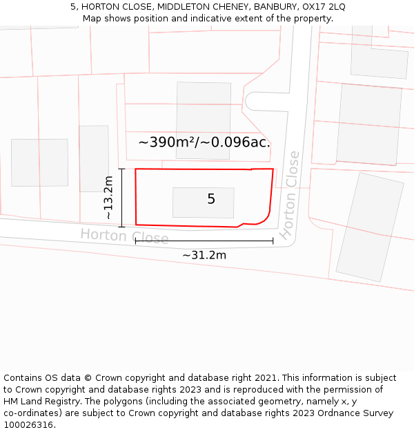 5, HORTON CLOSE, MIDDLETON CHENEY, BANBURY, OX17 2LQ: Plot and title map