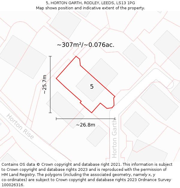 5, HORTON GARTH, RODLEY, LEEDS, LS13 1PG: Plot and title map