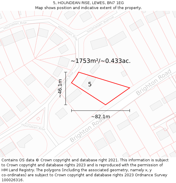5, HOUNDEAN RISE, LEWES, BN7 1EG: Plot and title map