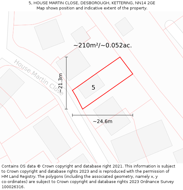 5, HOUSE MARTIN CLOSE, DESBOROUGH, KETTERING, NN14 2GE: Plot and title map